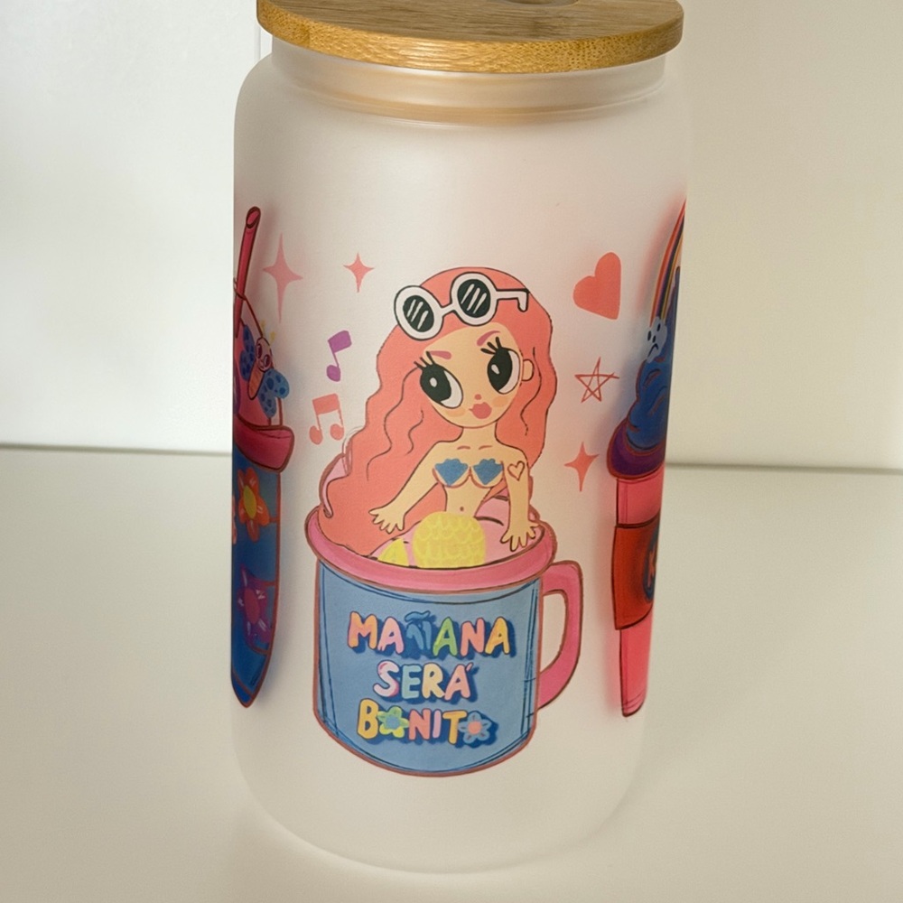 Mermaid 16oz Frosted Glass Tumbler with Bamboo Lid